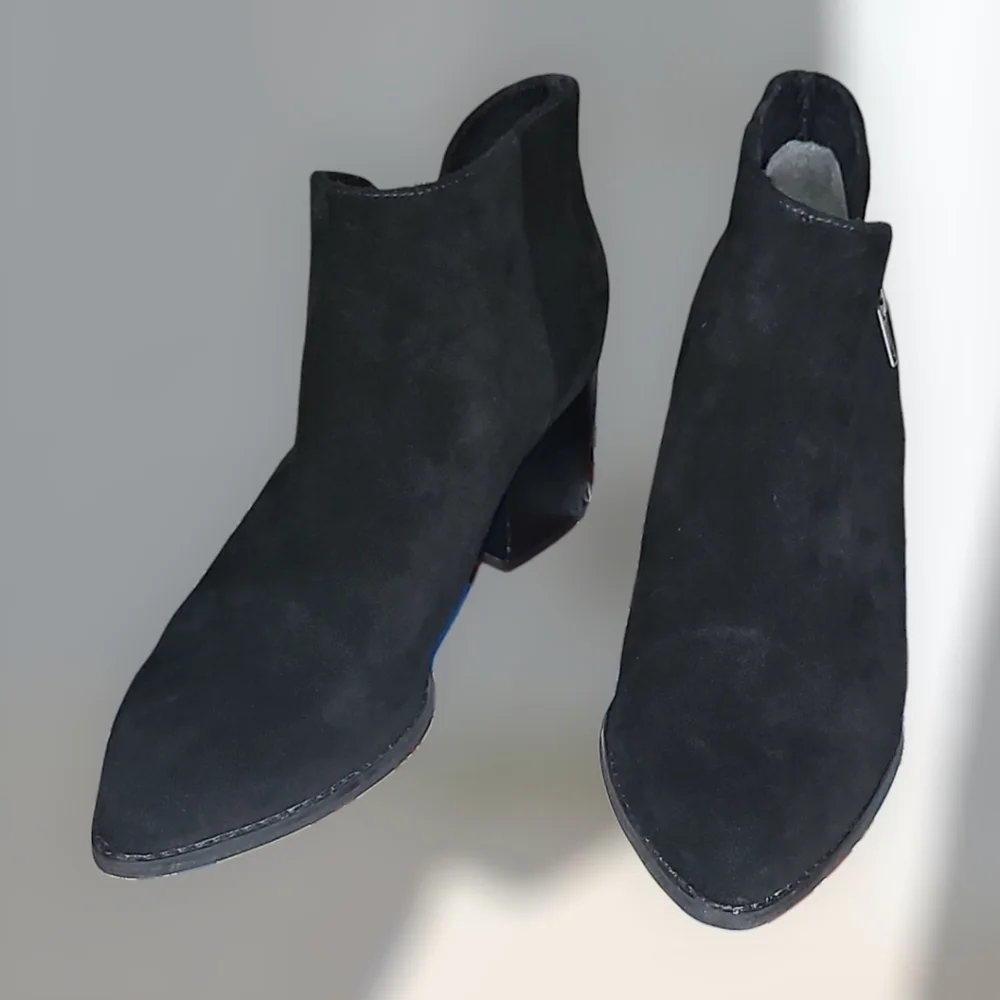 Seychelles Ankle Boots Black Suede Side Zip Block Heel Womens 8